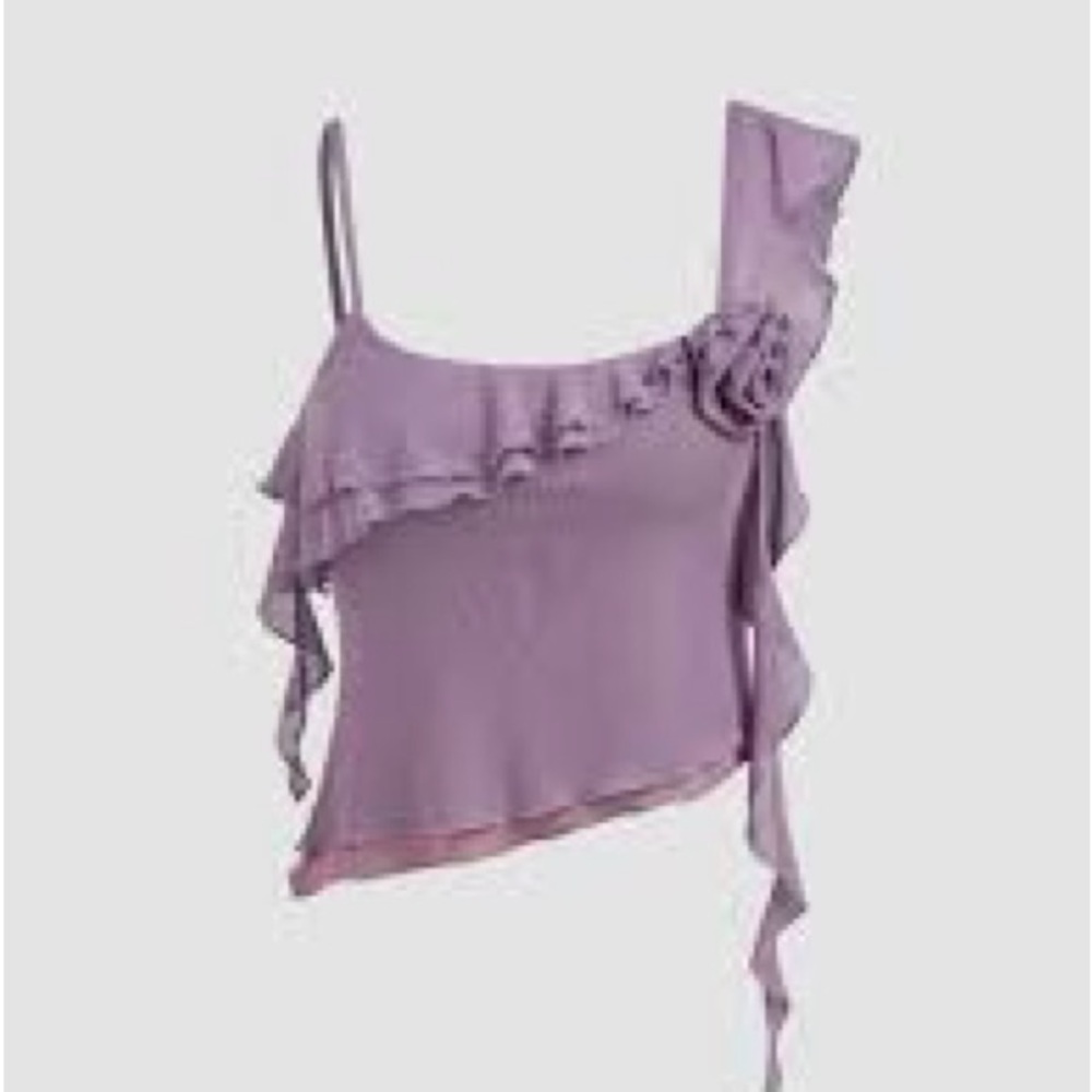 Purple Ruffle Hem Asymmetrical Tank Top